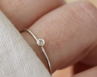 Diamond Solitaire Stacking Ring | Rose Cut Diamond Fleck Ring | Stacking Ring | Dainty Ring | Sterling Silver