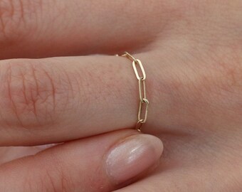 Minimalist Chain Ring | Elongated Link Ring | Modern Ring | 14k Gold