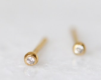 Tiny Solitaire Diamond Stud Earrings | Diamond Fleck Studs | Handmade Minimalist Stud Earrings | Sterling Silver | Gold
