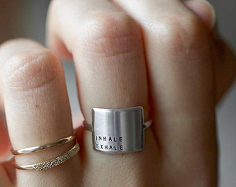 Personalized Inspirational Ring Hand Stamped | Wide inspiRING | Unique Handmade Minimalist Ring | Sterling Silver | Gold