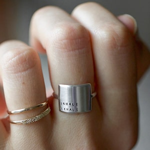 Personalized Inspirational Ring Hand Stamped | Wide inspiRING | Unique Handmade Minimalist Ring | Sterling Silver | Gold