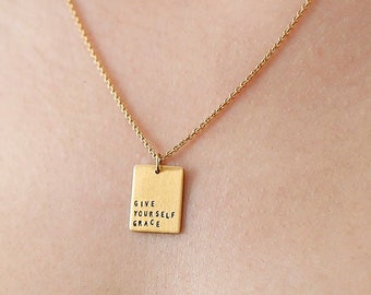 Rectangle Bar Necklace | Everlong Necklace | Handmade Hand Stamped Inspirational Quote Minimalist Necklace | Sterling Silver | Gold