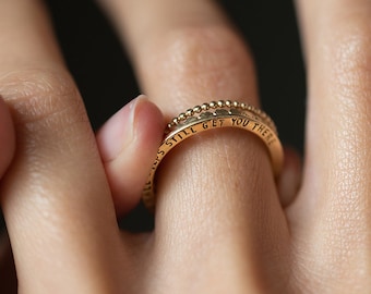 Inspirational Ring | Treasured inspiRING | Message Handmade Hand stamped Minimalist Ring | Stacking Rings | Sterling Silver | 14k gold