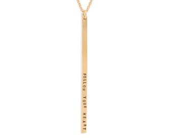 Personalized Long Bar Necklace | Handmade Hand Stamped Inspirational Quote Minimalist Necklace |Sterling Silver | Gold