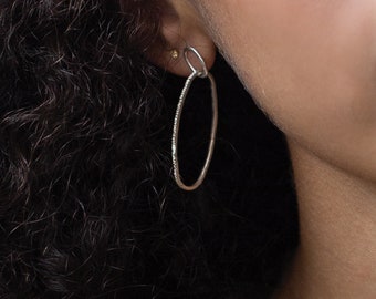 Oval Hoop Earrings | Diamond Dusted Ellipse Earrings | Handmade Dangle Earrings | Sterling Silver | Gold