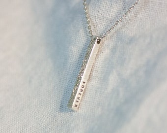 Personalized Adored Necklace | Four Sided Bar Necklace | Handmade Hand Stamped Inspirational Minimalist Necklace | Sterling Silver | Gold