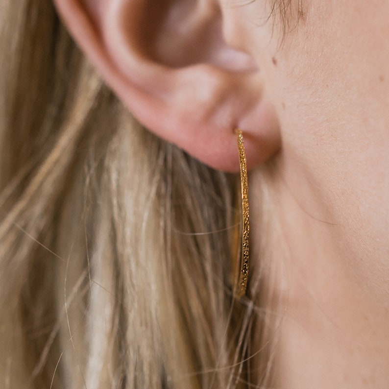 Hoop Earrings Diamond Dusted Hoop Earrings Large Medium Delicate Earrings Sterling Silver Gold image 6