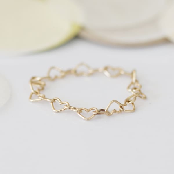 Dainty Ring | Connected Heart Chain Ring | Stacking Rings | Chain Ring | Sterling Silver | Gold
