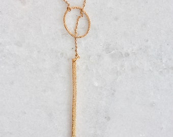 Lariat Necklace | Long Oval Lariat | Diamond Dusted Minimalist Necklace | Handmade Delicate Necklace | Sterling Silver | Gold