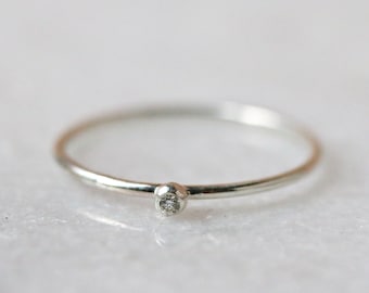 Diamond Solitaire Stacking Ring | Diamond Fleck Ring | Stacking Ring |Dainty Ring | Sterling Silver