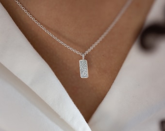 Sparkly Tiny Pendant Necklace | Diamond Dusted Itty-Bitty Tag Necklace | Handmade Minimalist Necklace | Sterling Silver | Gold