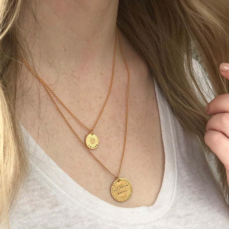 Personalized Disc Necklace Mini Coin Necklace Circle Necklace Handmade Hand Stamped Minimalist Necklace Sterling Silver Gold image 4