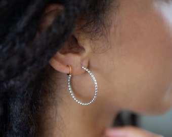 Unique Handmade Hoop Earring | Sparkle Hoop Earrings | Minimalist Earring | Sterling Silver | Gold