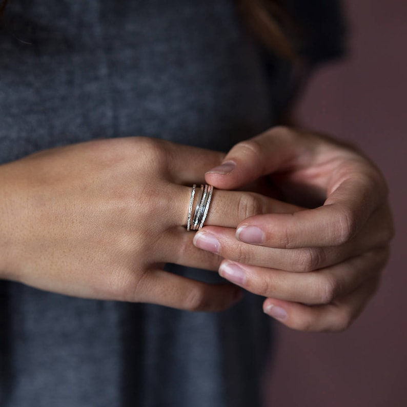 Handmade Minimalist Ring Diamond Dusted Petite Stacker Delicate Ring Perfect for Stacking Rings Midi Ring Sterling Silver Gold image 2