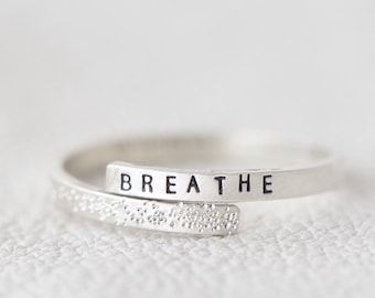 Personalized Adjustable Ring | Embraced inspiRING | Inspirational Quote Ring | Handmade Hand Stamped Minimalist Ring | Sterling Silver