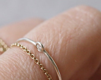 Diamond Solitaire Stacking Ring | Diamond Pivot Ring | Stacking Ring | Unique Dainty Ring | Sterling Silver | 14k Gold