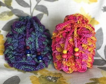 Bolsa de dados de ovo de dragão em escama de dragão de crochê para DnD, TTRPGs (TAMANHO GRANDE)