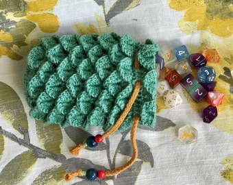 Sac de dés oeuf de dragon en écailles de dragon au crochet pour D&D, TTRPG (TAILLE MOYENNE)