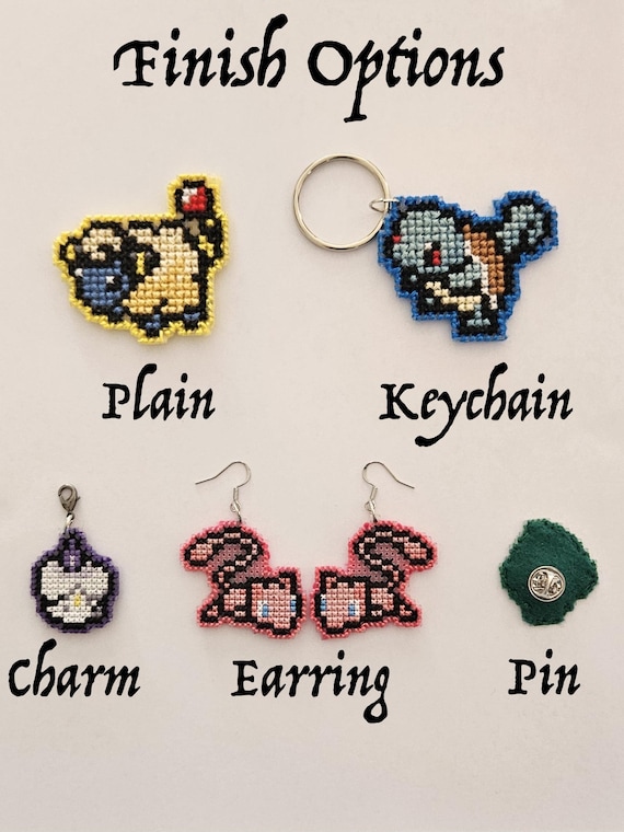 Zorua Completed Cross Stitch Pokemon Keychain/charm/pin/earrings