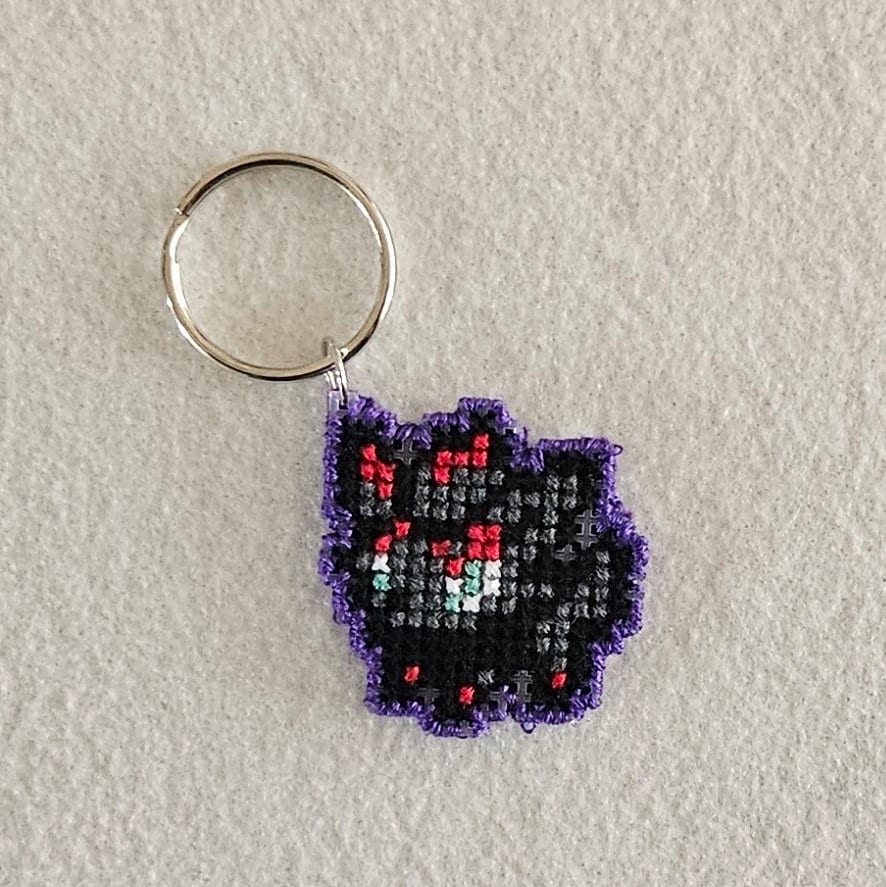 Zorua Completed Cross Stitch Pokemon Keychain/charm/pin/earrings