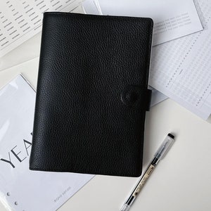 Personalized black Italian pebbled leather planner cover, a5 leather planner, leather planner binder, book covers, a5 notebook cover