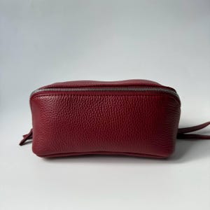 Red travel cosmetic bag, leather toiletry bag, zipper pouch, travel makeup pouch, leather cosmetic bag, red makeup case, women travel bag