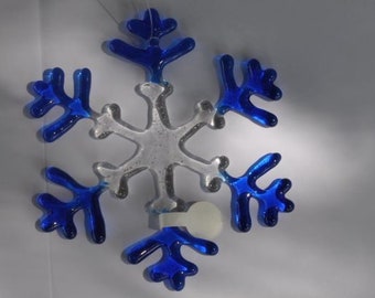 clear and true blue snowflake fused glass-Handmade