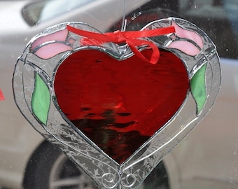 Red and clear Heart with pink tulips