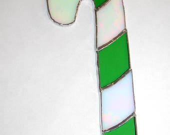 Candy cane green and iridescent white glass