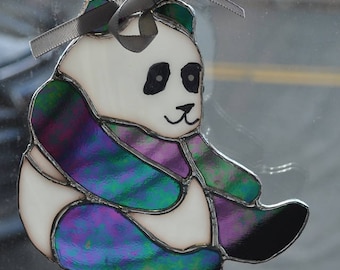 panda suncatcher- black iridescent and white-handmade