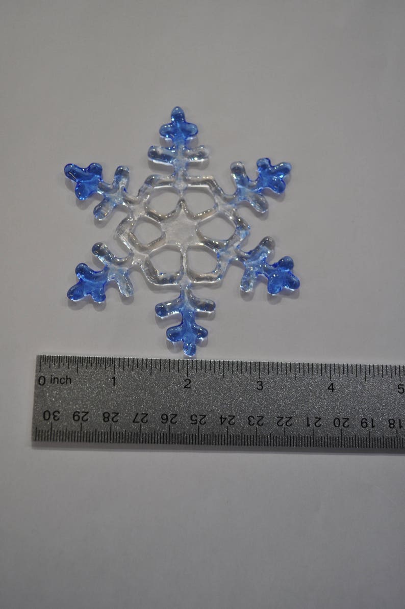 Clear and blue fused glass snowflake image 3