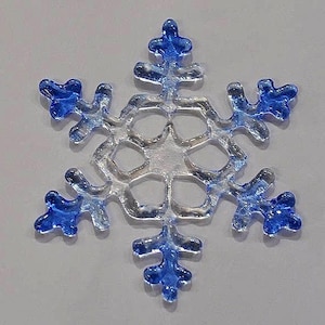 Clear and blue fused glass snowflake