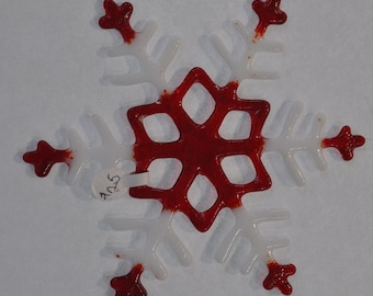 snowflake fused glass red and white- ornament-suncatcher