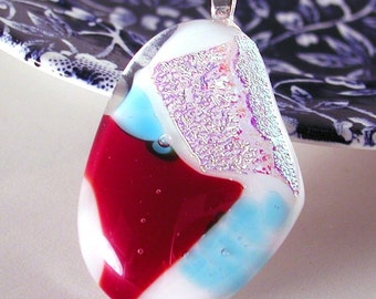 Handmade fused glass art pendant necklace
