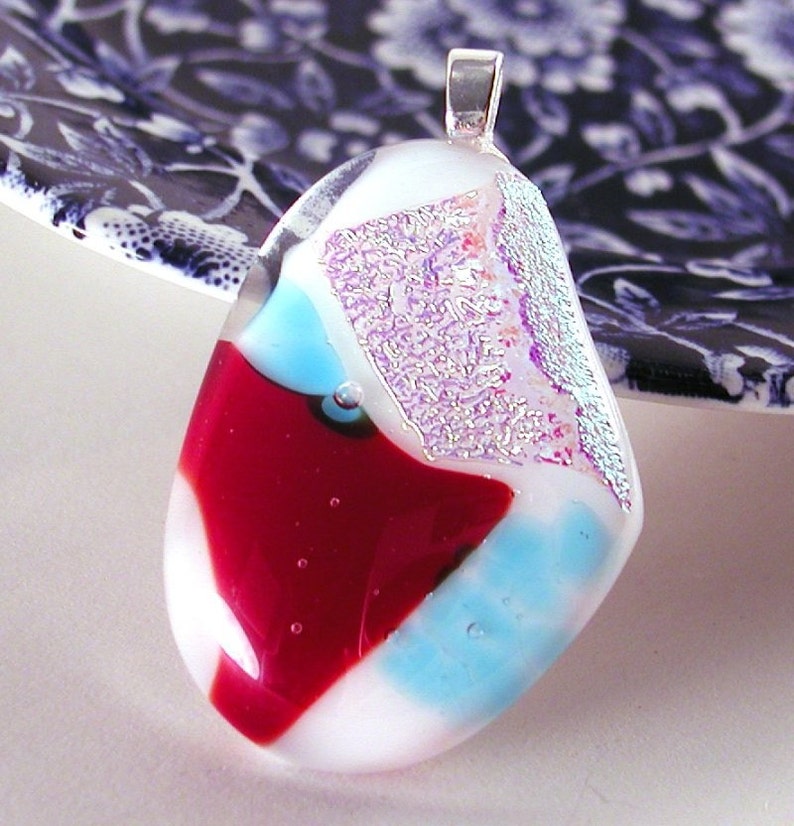 Handmade fused glass art pendant necklace image 1