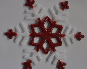 Red and White fused glass snowflake