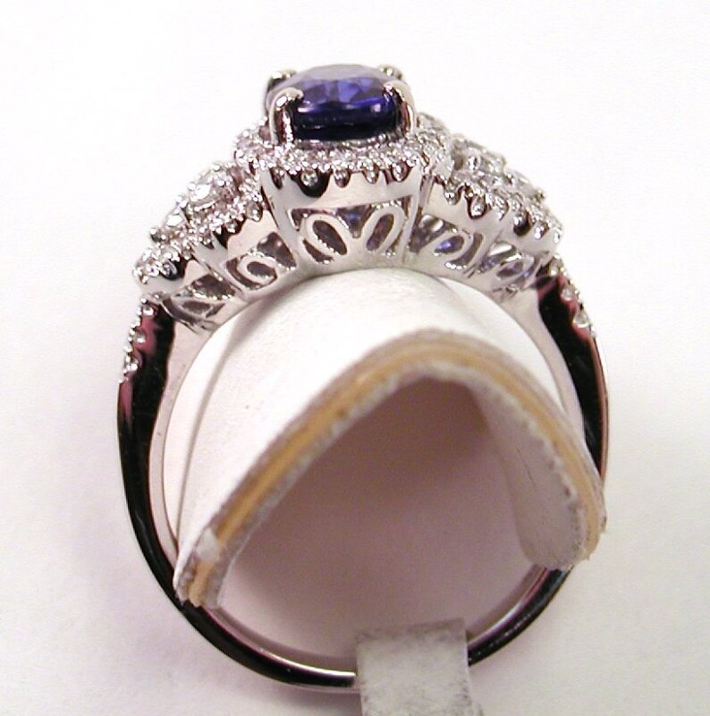 Sapphire, Diamond and 18kt White Gold Ring 1.78 Carat Sapphire .39 Carat Diamonds image 4