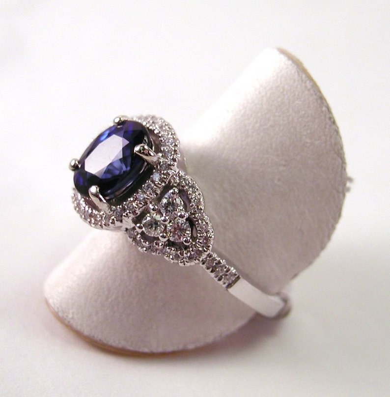 Sapphire, Diamond and 18kt White Gold Ring 1.78 Carat Sapphire .39 Carat Diamonds image 3