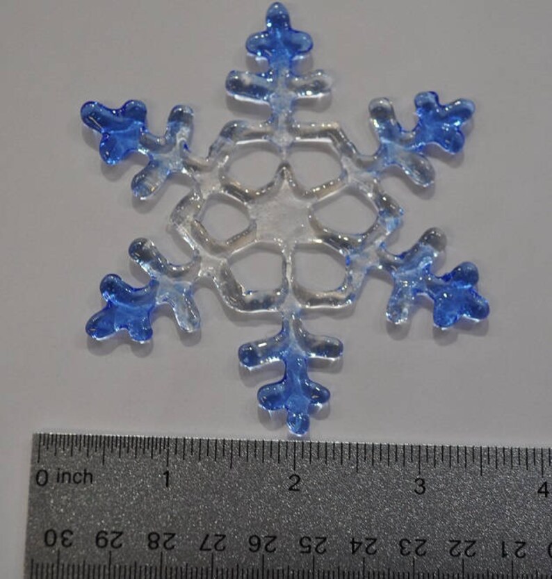 Clear and blue fused glass snowflake image 2