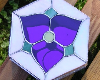 Trillion Octagonal- Jewelry Box- with Blue Violet and Irridescent Glass