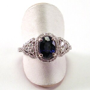Sapphire, Diamond and 18kt White Gold Ring 1.78 Carat Sapphire .39 Carat Diamonds image 2