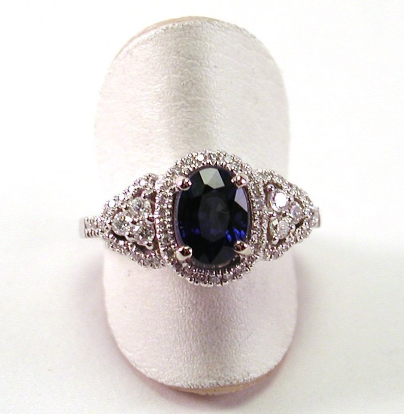 Sapphire, Diamond and 18kt White Gold Ring 1.78 Carat Sapphire .39 Carat Diamonds image 2