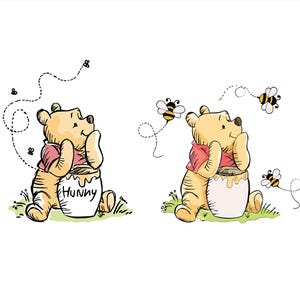 Classique Winnie l'ourson PNG SVG Clipart Bundle, imprimable, garçon anniversaire téléchargement numérique, vintage Winnie l'ourson Baby Shower