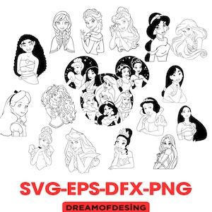Princess Svg Bundle, Princess Silhouette Svg Files, Tiana Svg, Princess Clipart, Frozen Svg, Rapunzel Svg, Snow White Svg