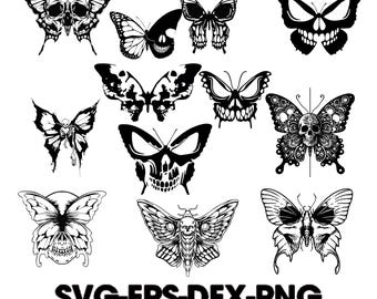 Skull Butterfly SVG - PNG Images of Elegance and Transformation, Skull Clipart, for print on T-shirts, Mugs