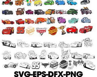 Bilar PNG, Bilar Clipart, Bilar SVG, Flygplan och Bilar Födelsedagspaket, Direkt Nedladdning, Direkt Nedladdning Blixten McQueen Mater