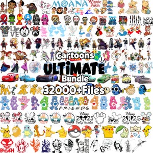 32000+ plików, pakiet Cartoon Bundle, wszystkie pliki w całym sklepie, pakiet czcionek Mega Bundle, formaty Svg, Png, DXF, Eps i Jpeg