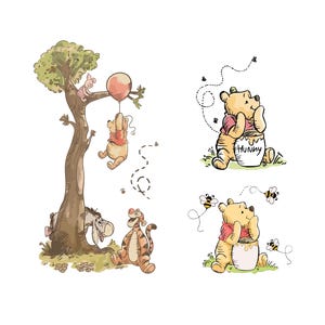 Classique Winnie l'ourson PNG SVG Clipart Bundle, imprimable, garçon anniversaire téléchargement numérique, vintage Winnie l'ourson Baby Shower
