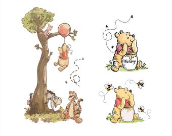 Classic Winnie The Pooh PNG SVG Clipart Bundle, Printable, Boy Birthday Instant Digital Download, Vintage Pooh Baby Shower