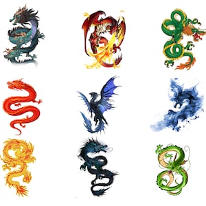 Dragons Watercolor Clipart, Fantasy Dragons PNG, Magical Fairytale Instant Download Paper Crafts Junk Journal Scrapbooking
